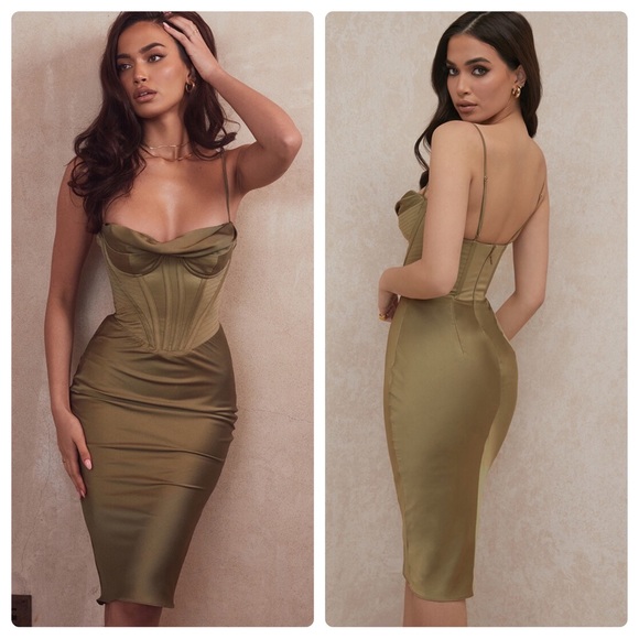 House of CB Dresses & Skirts - House of CB Myrna Slip Dress Corset Olive Green Size Small